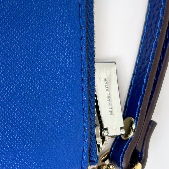 Michael Kors Wristlet Clutch Organizer Pouch w/ Card Slots Cobalt Blue Leather - Picture 9 of 16